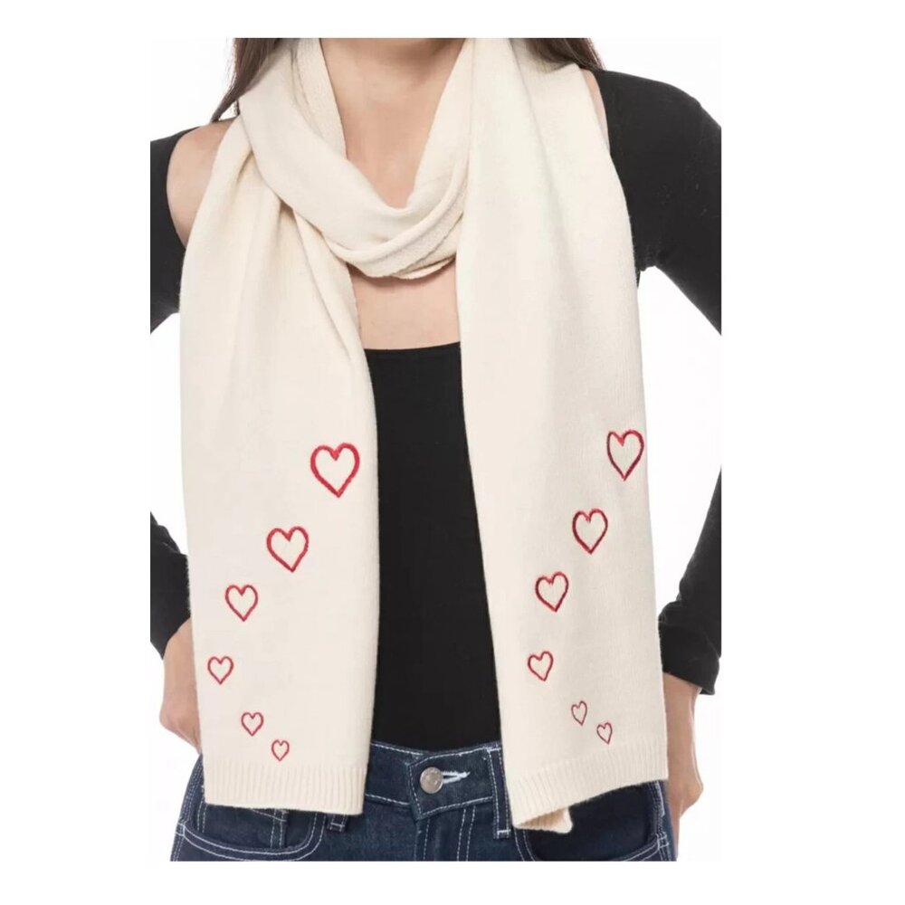 Jenni by Jennifer Moore Women's Embroidered Hearts Scarf, Ivory, One Size